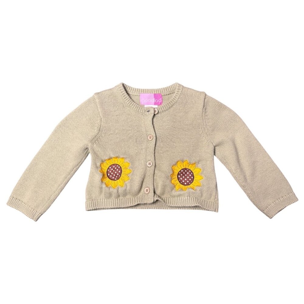 VTG Goodlad Baby 24M Sunflower Patch Knit Cardigan Green Yellow Toddler Girl Top